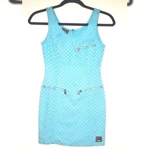 Auth 90's Versace turquoise Checkered Mini Dress